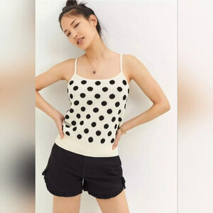 Anthropologie Maeve Ivory Tank Black Raised Polka-dot Size Large